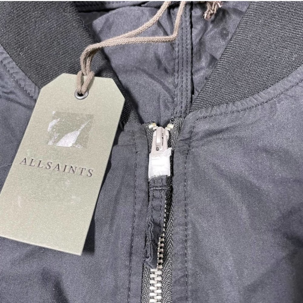 AllSaints NWT Men's Bassett Bomber Jacket Black Size L Zip Pockets Lightweight - Picture 5 of 10
